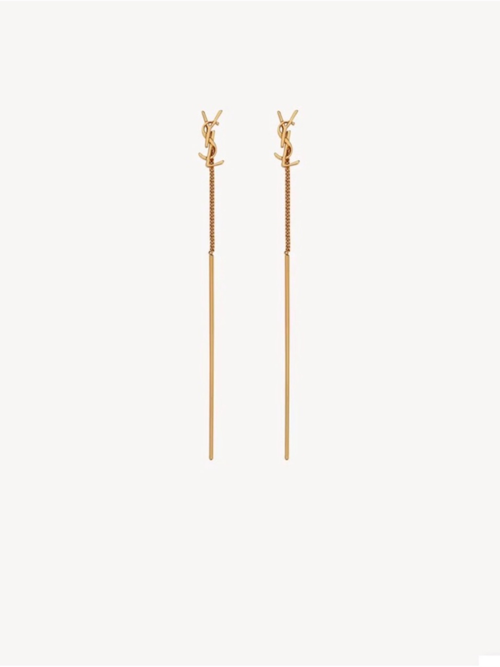 Saint Laurent Cassandre Threader Bar Drop Earrings Gold Tone